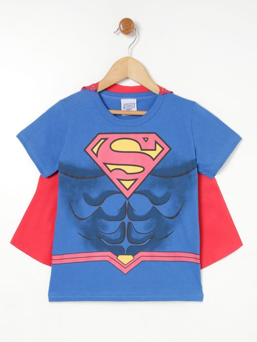 Camiseta Manga Curta Liga da Justiça Infantil- Azul