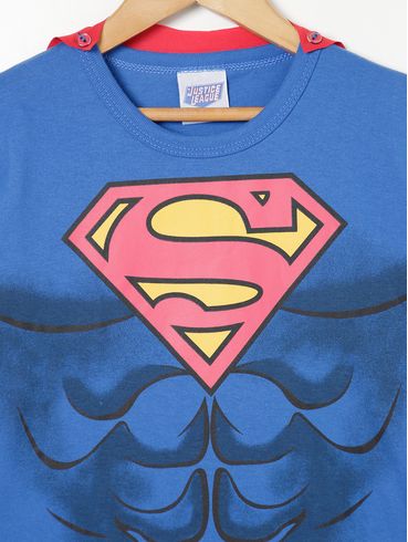 Camiseta Manga Curta Liga da Justiça Infantil- Azul