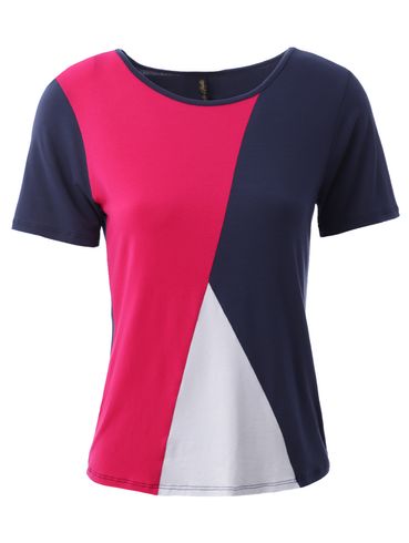 Blusa Manga Curta Tricolor Feminina Azul/Rosa/Branco