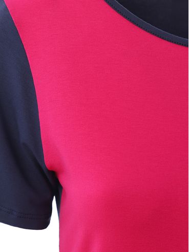 Blusa Manga Curta Tricolor Feminina Azul/Rosa/Branco