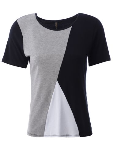 Blusa Manga Curta Tricolor Feminina Preto/Cinza/Branco