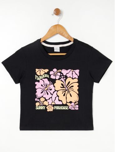Blusa Manga Curta Juvenil Para Menina - Preto