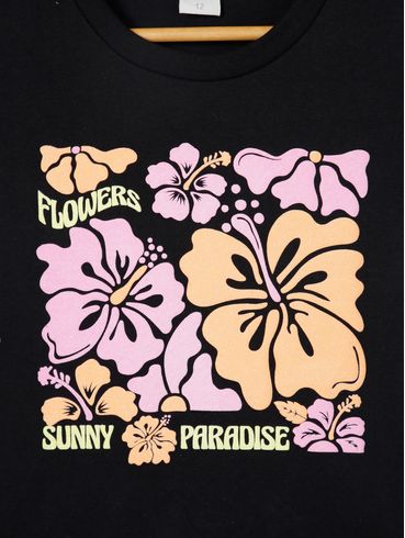 Blusa Manga Curta Juvenil Para Menina - Preto