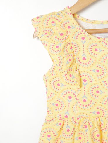 Vestido Estampado Infantil Para Menina - Amarelo