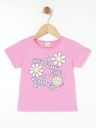 Blusa Manga Curta Infantil Para Menina - Rosa Pink