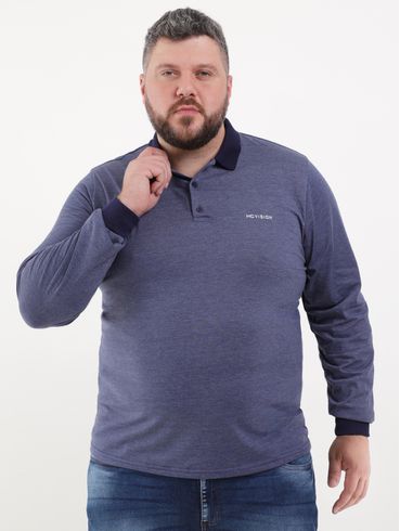 Polo Manga Longa Plus Size Masculina Azul Marinho