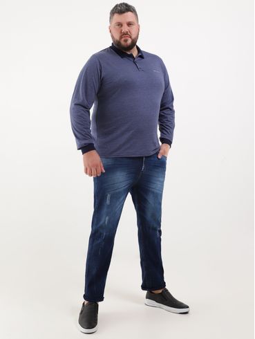 Polo Manga Longa Plus Size Masculina Azul Marinho
