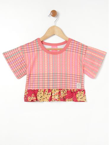 Blusa Manga Curta Infantil Para Menina - Laranja/Amarelo/Vermelho