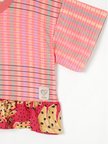 Blusa Manga Curta Infantil Para Menina - Laranja/Amarelo/Vermelho