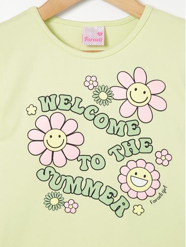 Blusa Manga Curta Infantil Para Menina - Verde