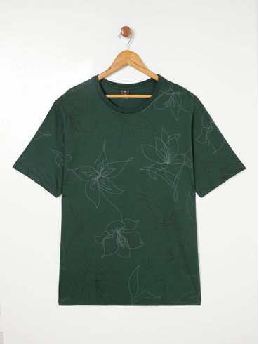 Camiseta Manga Curta Estampada Plus Size Masculina Verde