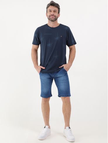 Bermuda Jeans Estonada Masculina Azul