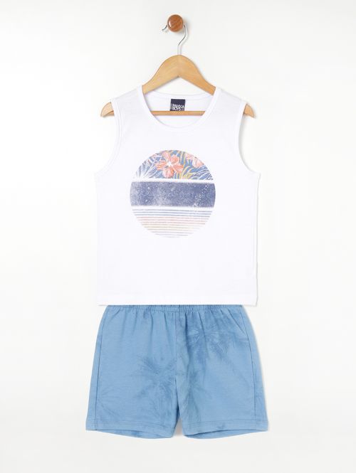 Conjunto Curto Infantil- Branco/Azul