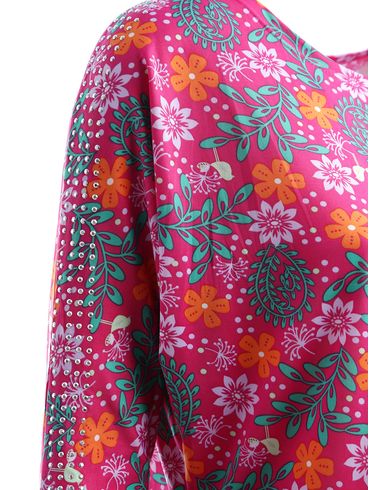 Blusa Manga 3/4 Estampada Feminina Rosa Pink