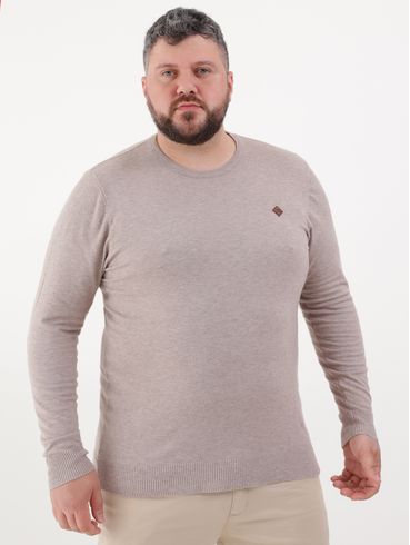 Suéter de Tricot Plus Size Masculino Bege