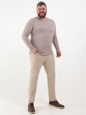 Suéter de Tricot Plus Size Masculino Bege