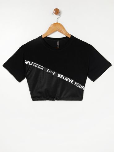 Blusa Manga Curta Juvenil Para Menina - Preto