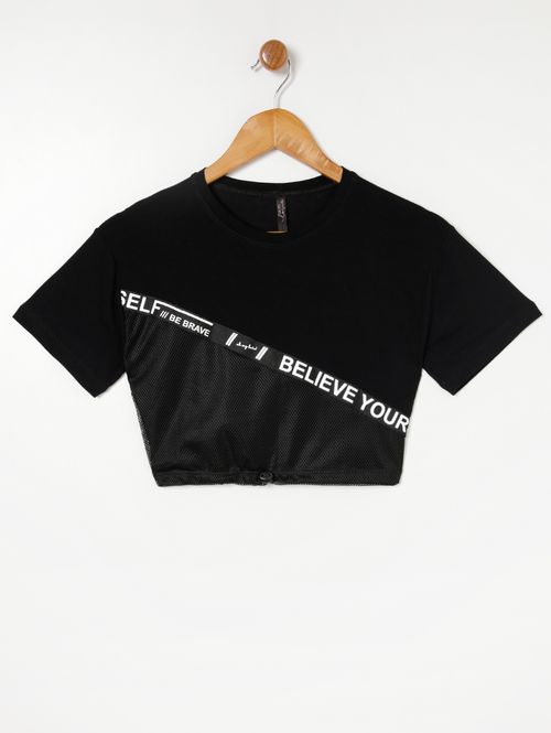 Blusa Manga Curta Juvenil Para Menina - Preto