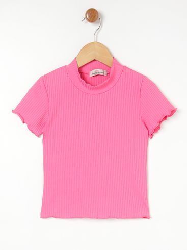 Blusa Manga Curta Juvenil Para Menina - Rosa