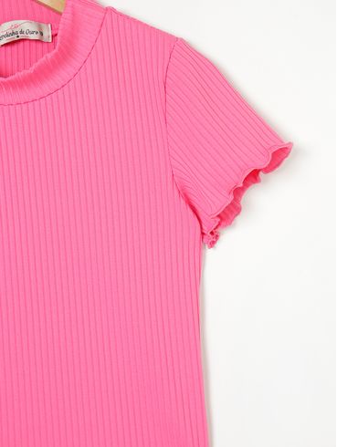 Blusa Manga Curta Juvenil Para Menina - Rosa