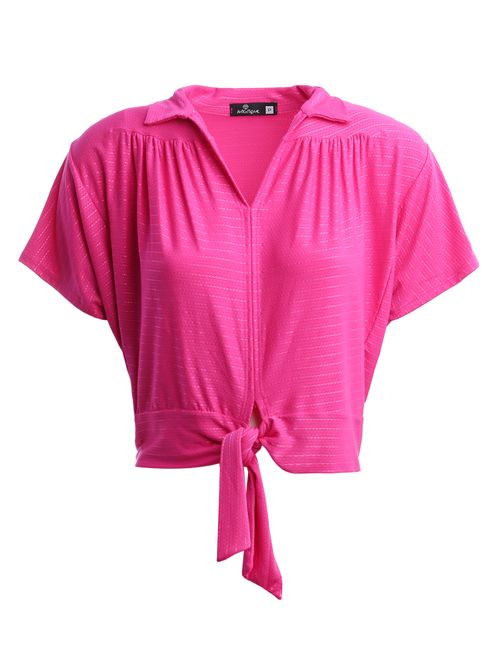 Blusa Manga Curta com Amarração Autentique Feminin Rosa Pink