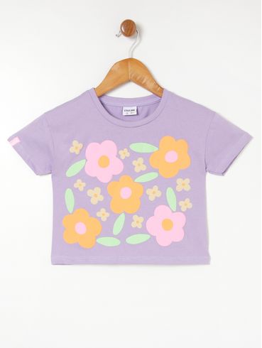 Blusa Manga Curta Infantil Para Menina - Lilás