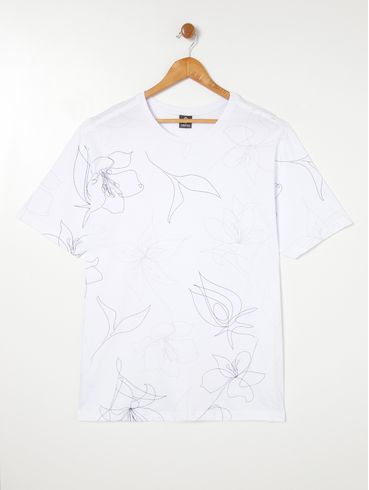 Camiseta Manga Curta Estampada Plus Size Masculina Branco