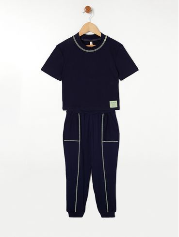 Conjunto Longo Lunender Hits Juvenil Para Menina - Azul Marinho