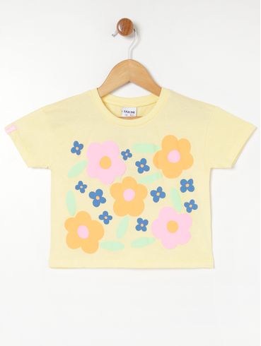Blusa Manga Curta Infantil Para Menina - Amarelo