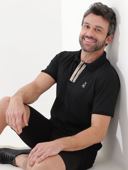 Polo Manga Curta Masculina Preto