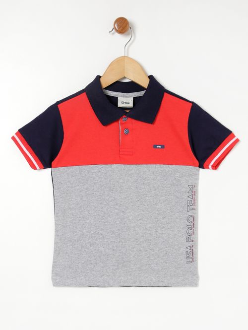 Polo Manga Curta Infantil Para Menino - Azul Marinho/Vermelho/Cinza