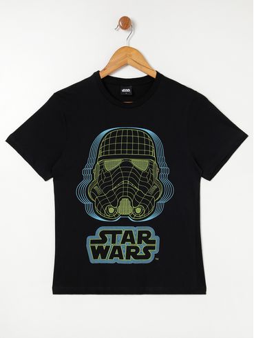 Camiseta Manga Curta Star Wars Juvenil Para Menino Preto