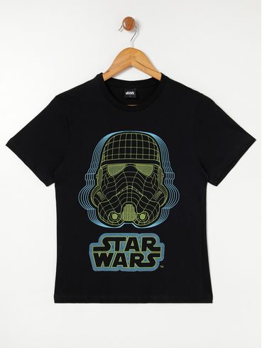 Camiseta Manga Curta Star Wars Juvenil Para Menino - Preto