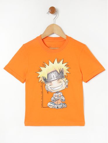 Camiseta Manga Curta Naruto Infantil Para Menino - Laranja