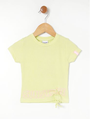Blusa Manga Curta Canelada Infantil Para Menina - Verde