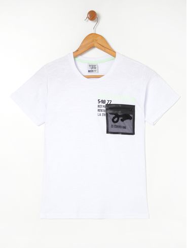 Camiseta Manga Curta Juvenil Para Menino- Branco