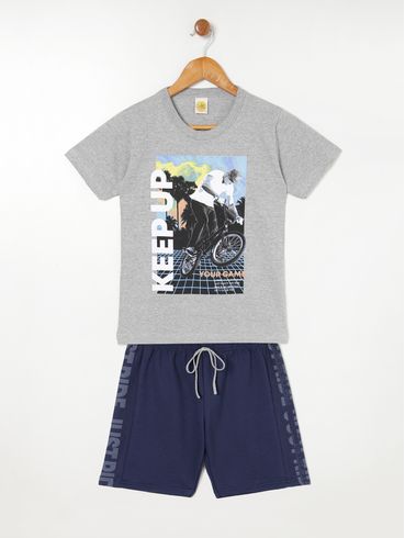 Conjunto Curto Juvenil Para Menino - Cinza/Azul Marinho