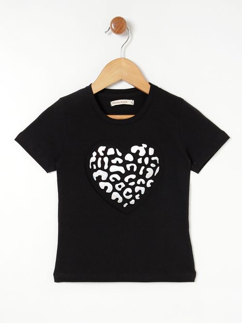 Blusa Manga Curta Infantil Para Menina - Preto