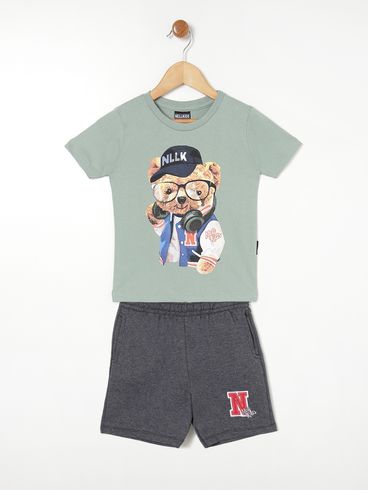 Conjunto Curto Infantil- Verde/Chumbo