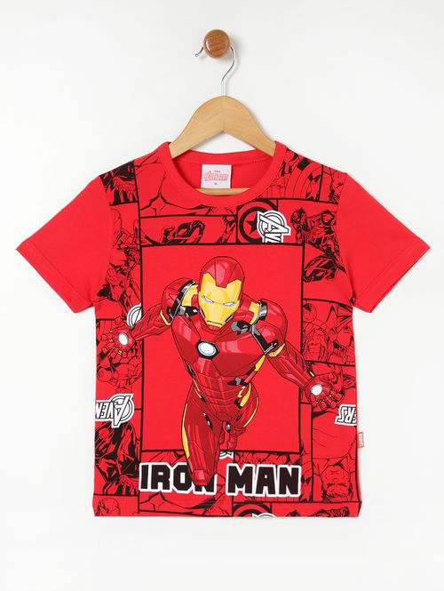 Camiseta Manga Curta Avengers Infantil Para Menino Vermelho