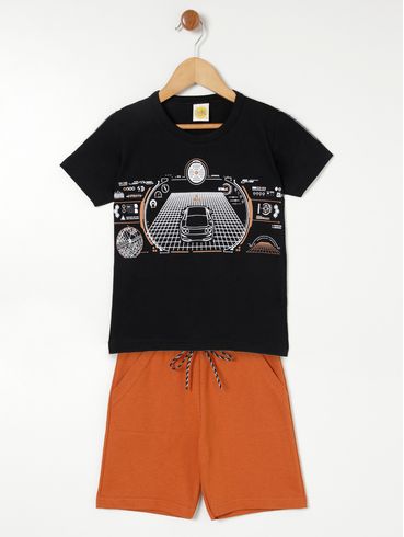 Conjunto Curto Infantil Para Menino - Preto/Telha