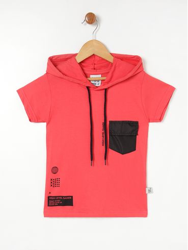 Camiseta Manga Curta  Infantil Para Menino- Vermelho