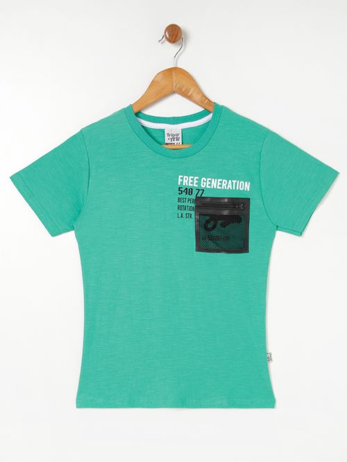 Camiseta Manga Curta Juvenil Para Menino- Verde