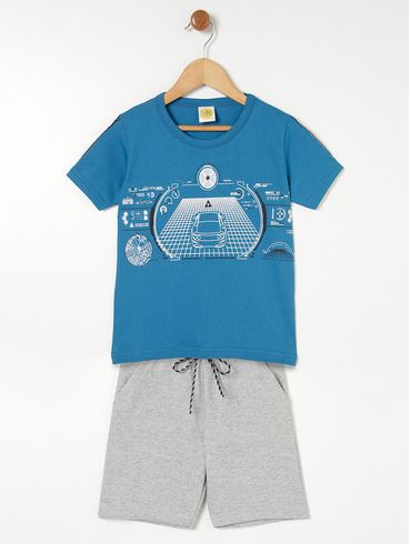 Conjunto Curto Infantil Para Menino - Azul/Cinza