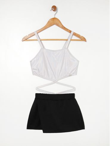 Conjunto Curto Juvenil Para Menina - Branco/Preto