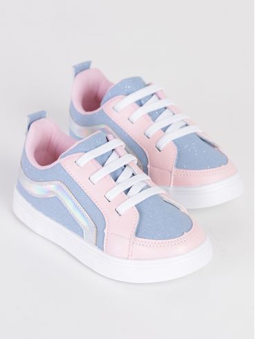 Tênis Jeans Infantil Para Menina - Azul/Rosa