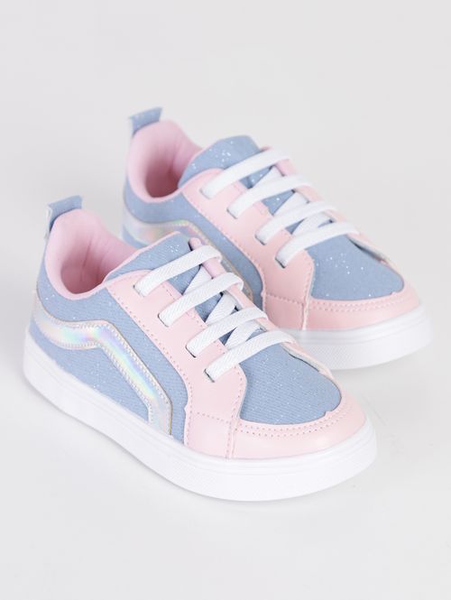 Tênis Jeans Infantil Para Menina - Azul/Rosa