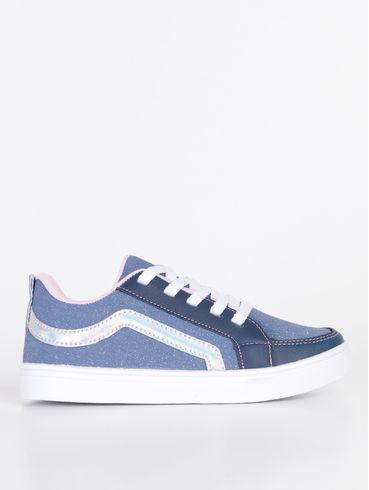 Tênis Jeans Juvenil Para Menina - Azul/Rosa