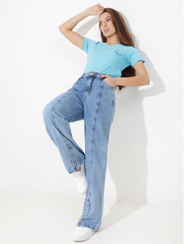 Blusa Cropped Manga Curta Feminina Azul