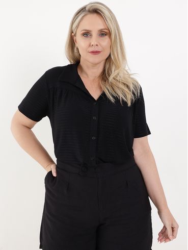 Camisa Manga Curta Autentique Plus Size Feminina Preto